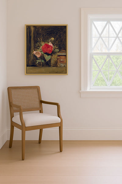 BOUQUET OF FLOWERS IN A GLASS BESIDE A TOBACCO POT - Museum Quality Art