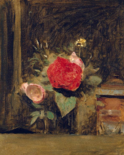 Bouquet of Flowers in a Glass Beside a Tobacco Pot