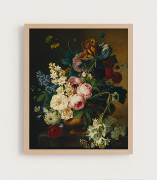 BOUQUET OF FLOWERS ON A MARBLE TABLE - Museum Quality Art