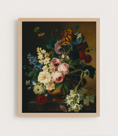 BOUQUET OF FLOWERS ON A MARBLE TABLE - Museum Quality Art