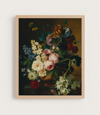BOUQUET OF FLOWERS ON A MARBLE TABLE - Museum Quality Art