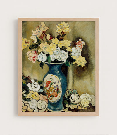 Bouquet of Roses in a Blue Vase