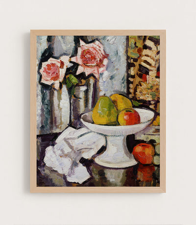 BOWL OF FRUIT AND PINK ROSES - Museum Quality Art