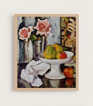 BOWL OF FRUIT AND PINK ROSES - Museum Quality Art