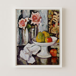 BOWL OF FRUIT AND PINK ROSES - Museum Quality Art