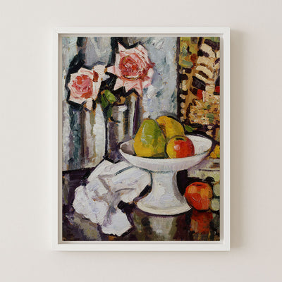 BOWL OF FRUIT AND PINK ROSES - Museum Quality Art
