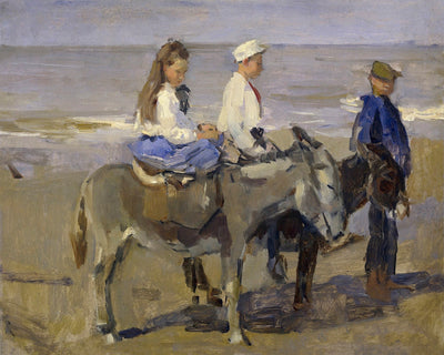 BOY AND GIRL ON DONKEYS - Museum Quality Art