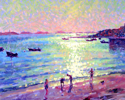 CHILDREN ON THE BEACH, EARLY MORNING LIGHT - Museum Quality Art