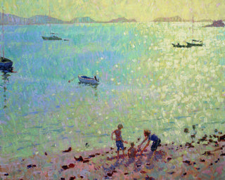 CHILDREN ON THE BEACH, EARLY MORNING LIGHT - Museum Quality Art