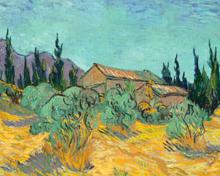 COTTAGES AMONG OLIVE AND CYPRESS TREES