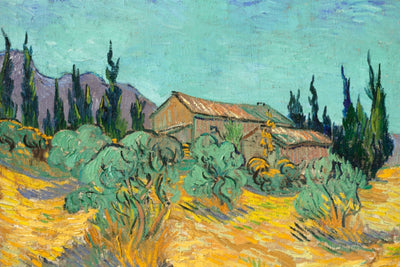 COTTAGES AMONG OLIVE AND CYPRESS TREES