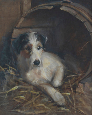 CREATURE COMFORTS A TERRIER IN ITS BED - Museum Quality Art