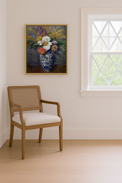 Dahlias in Blue Vase