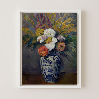 Dahlias in Blue Vase
