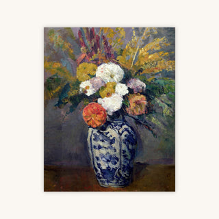 DAHLIAS IN BLUE VASE — Primary Image