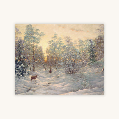 DEER IN A SNOWY LANDSCAPE AT DUSK — Primary Image