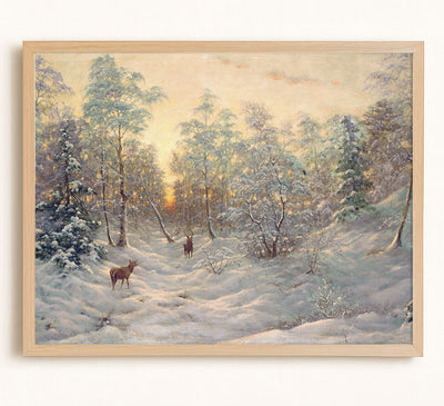 Deer in a Snowy Landscape at Dusk