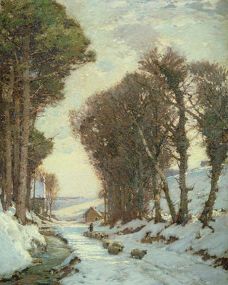 DRIVING SHEEP IN THE SNOW - Museum Quality Art