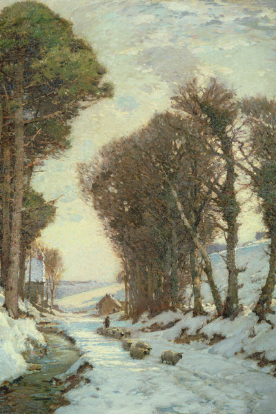 DRIVING SHEEP IN THE SNOW - Museum Quality Art