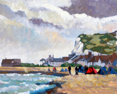 FISHING AT KINGSDOWN, WHITE CLIFFS - Museum Quality Art