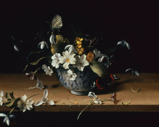 FLOWERS IN A BLUE PORCELAIN BOWL