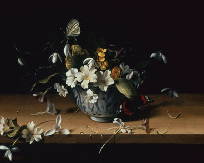 FLOWERS IN A BLUE PORCELAIN BOWL