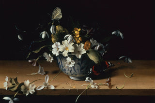 FLOWERS IN A BLUE PORCELAIN BOWL