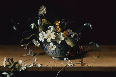 FLOWERS IN A BLUE PORCELAIN BOWL