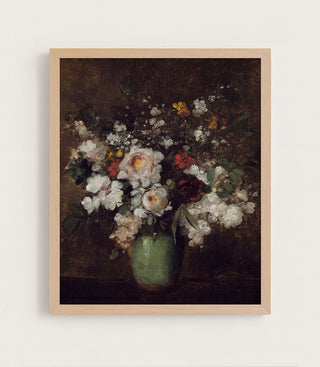 FLOWERS IN A GREEN VASE - Museum Quality Art