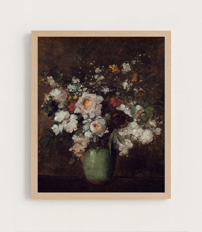 FLOWERS IN A GREEN VASE - Museum Quality Art