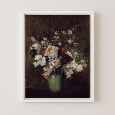FLOWERS IN A GREEN VASE - Museum Quality Art