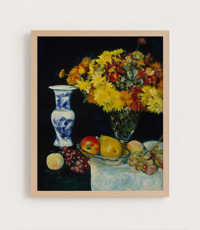 FLOWERS IN A VASE AND FRUIT - Museum Quality Art