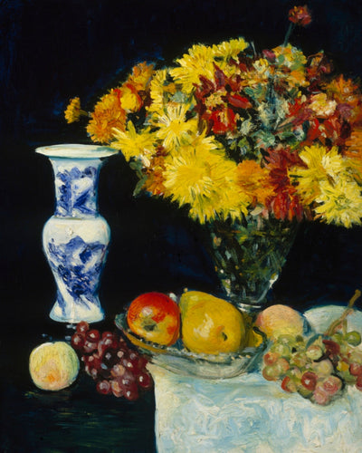 Flowers in a Vase and Fruit