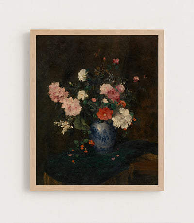 FLOWERS IN BLUE VASE - Museum Quality Art