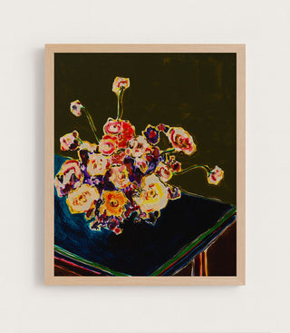 FLOWERS WITH GREEN BACKGROUND - Museum Quality Art