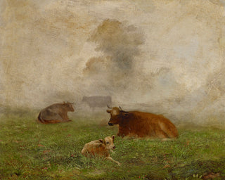FOGGY LANDSCAPE WITH COWS - Museum Quality Art