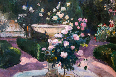 FOUNTAIN AND ROSE BUSH AT CASA SOROLLA MADRID - Museum Quality Art