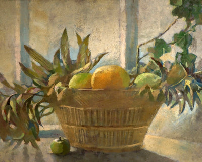 FRUIT AND LEAVES IN A BASKET