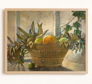 FRUIT AND LEAVES IN A BASKET - Museum Quality Art