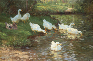 GEESE BY A POND - Museum Quality Art