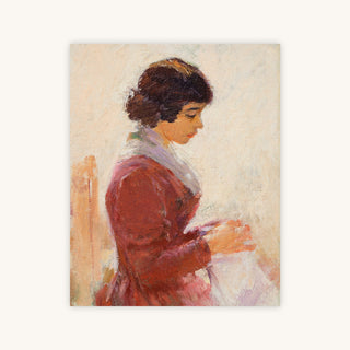 GIRL IN RED SEWING — Primary Image