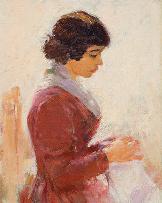 Girl in Red Sewing