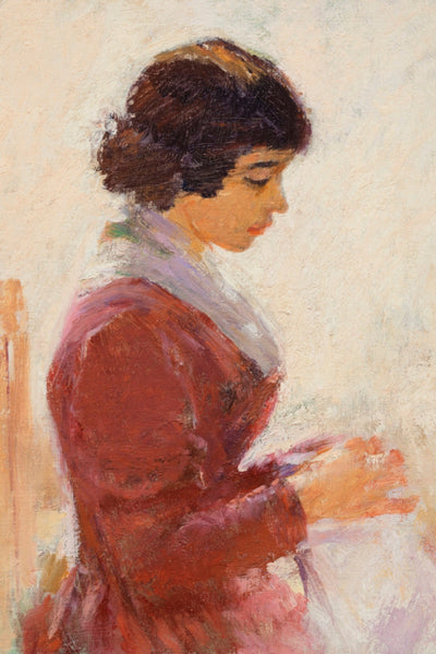 Girl in Red Sewing