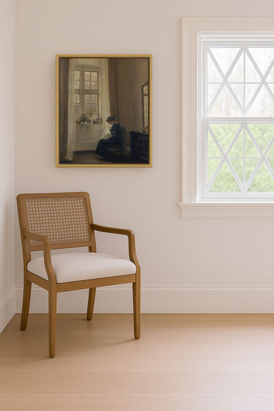 Girl Sewing in an Interior