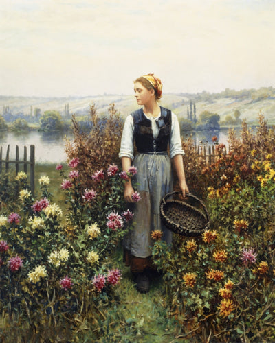 GIRL WITH A BASKET IN A GARDEN