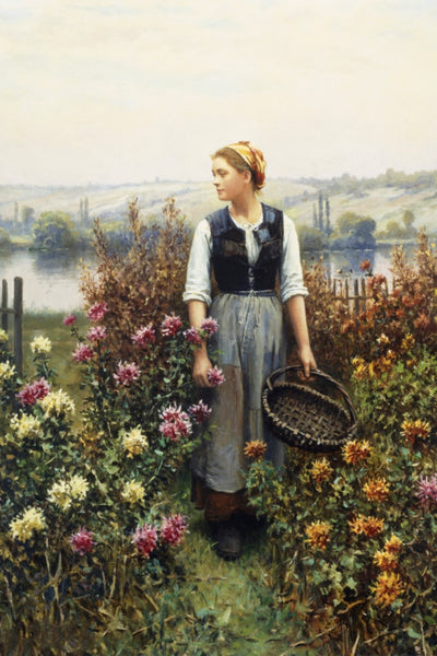 GIRL WITH A BASKET IN A GARDEN