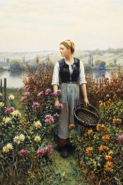 Girl with a Basket in a Garden