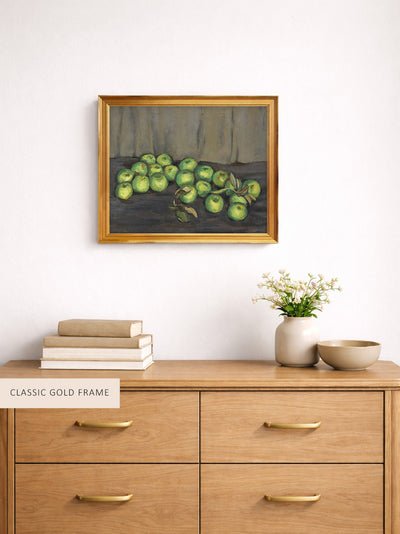 Green Apples with Gray Curtain