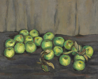 GREEN APPLES WITH GRAY CURTAIN - Museum Quality Art