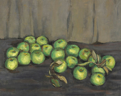 GREEN APPLES WITH GRAY CURTAIN - Museum Quality Art